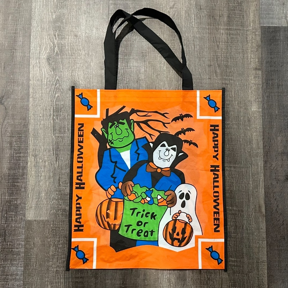💞 Orange Monster “Happy Halloween” Trick or Treat Reusable Tote Bag